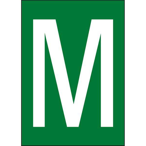 Brady, B-859, A4-Etiketten mit Zahlen und Buchstaben, Magnetischer Kunststoff, Weiß auf Grün, 297 x 210 mm, permanent, Beschriftung: M (1 Schild/Pac