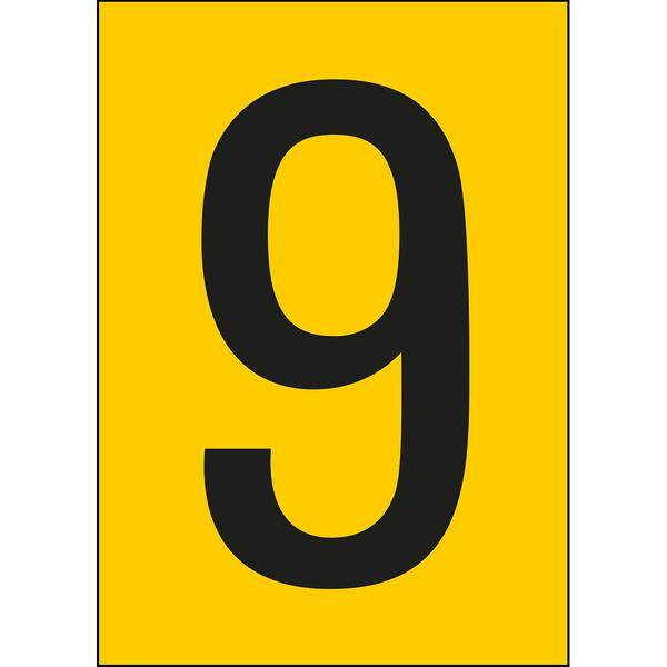 Brady, B-859, A4-Etiketten mit Zahlen und Buchstaben, Magnetischer Kunststoff, Schwarz auf Gelb, 297 x 210 mm, permanent, Beschriftung: 9 (1 Schild/Pa