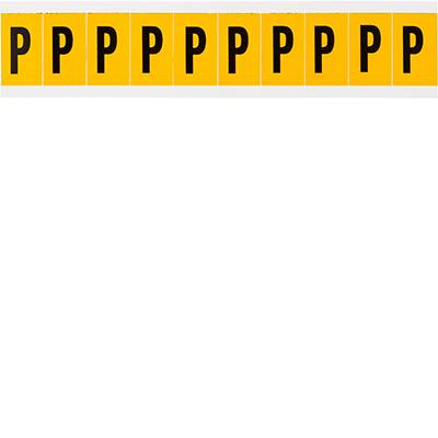 Brady, 1530-P, B-946, Vinyl, Buchstabe P, Schwarz auf Gelb, 22 x 38mm, Schrifthöhe 25mm(25 K. á 10 E.)
