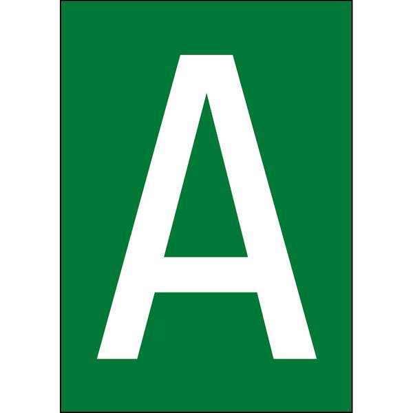 Brady, B-7541, A4-Etiketten mit Zahlen und Buchstaben, Laminierter Polyester, Weiß auf Grün, 297 x 210 mm, permanent, Beschriftung: A (1 Schild/Pack
