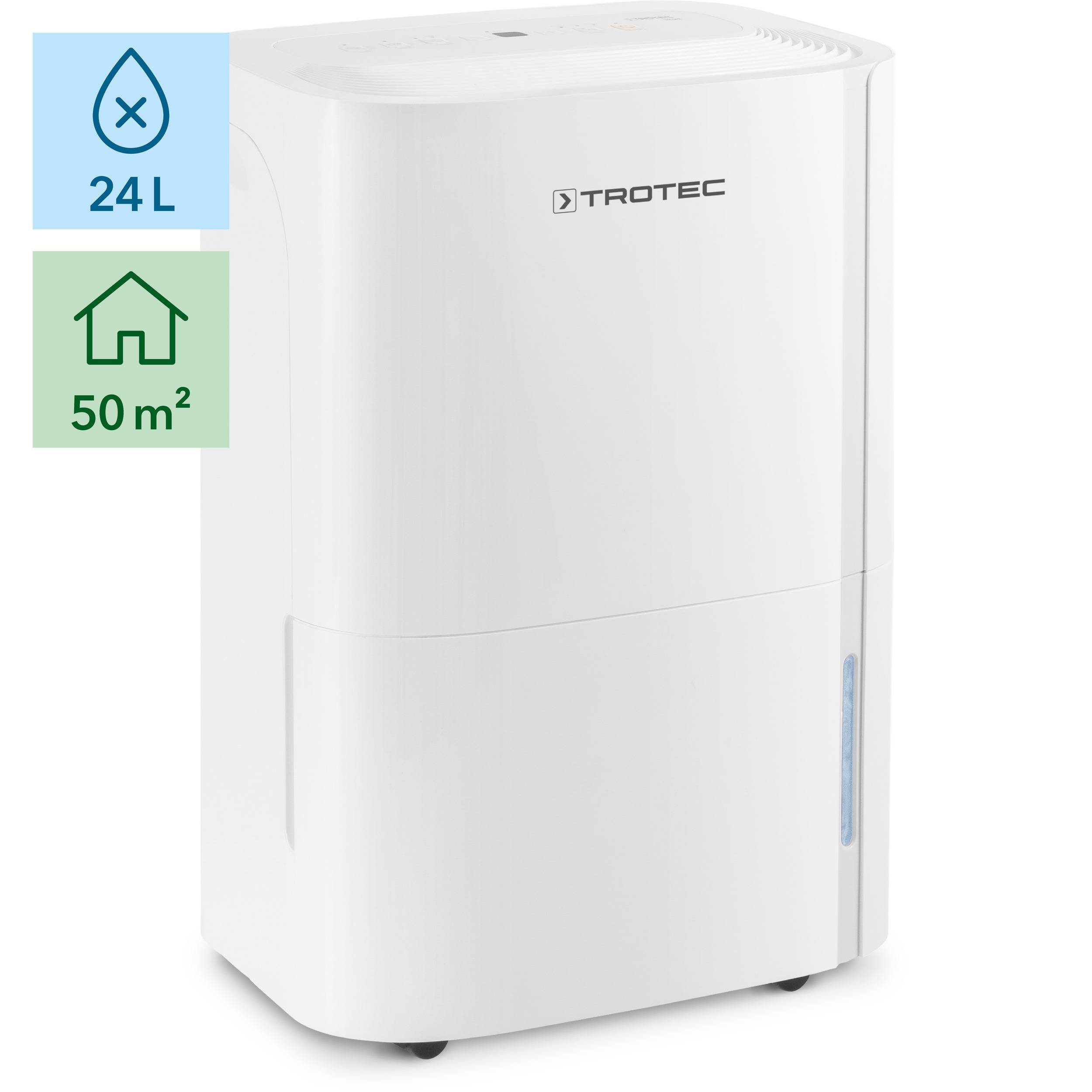 TROTEC Luftentfeuchter elektrisch TTK 66 E – Leistung 24 L/Tag – Fläche 50 m² / 125 m³ – mit Autoabschaltung – für Wohnung und Schlafzimme