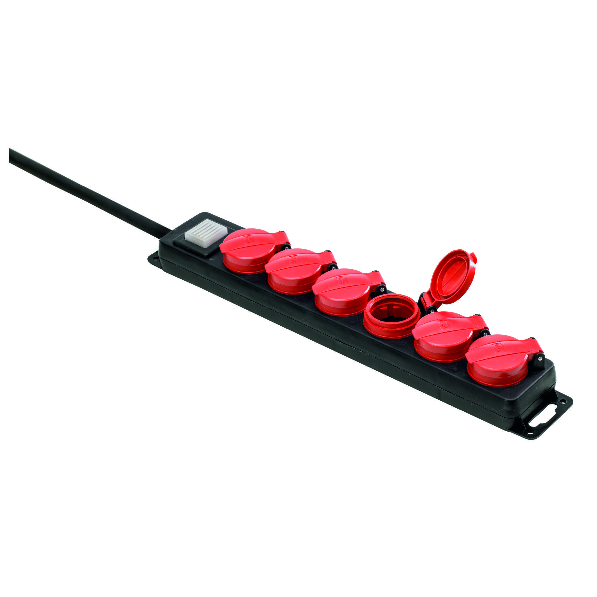 Steckdosenleiste 6-fach IP44, 1,5 m Zuleitung, Deckel selbstschließend