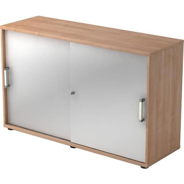 Schiebetürschrank Derie 9 2 OH BxTxH 120x40x74,8cm Griff CE Nussbaum/Silber