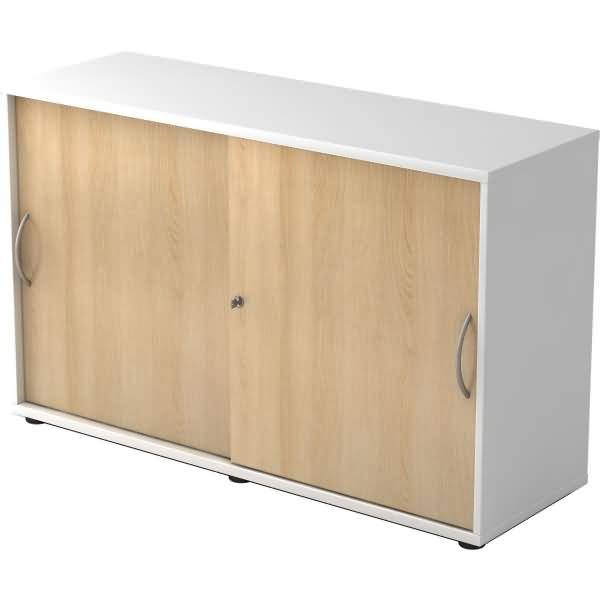 Schiebetürschrank Derie 9 2 OH BxTxH 120x40x74,8cm Griff BM Weiß/Eiche