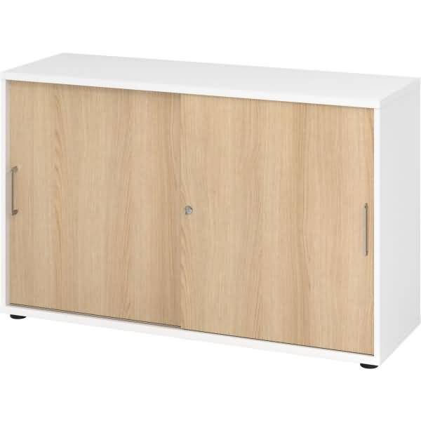 Schiebetürschrank Derie 9 2 OH BxTxH 120x40x74,8cm Griff BS Weiß/Eiche