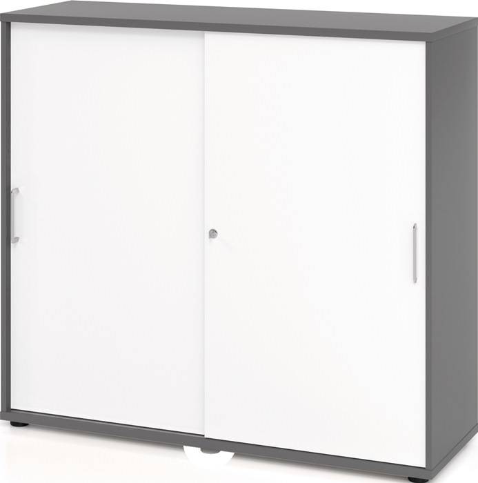 Schrank Teda-Z H1100xB1200xT400mm graphit/weiß 3 OH 2 Schiebetüren zerlegt