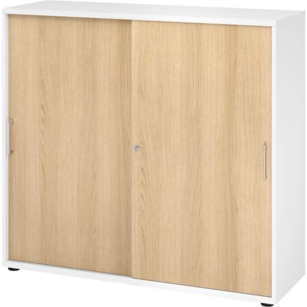 Schiebetürenschrank Serie 9 3OH BxTxH 120x40x110cm Griff BS Weiß/Eiche