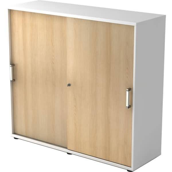 Schiebetürenschrank Serie 9 3OH BxTxH 120x40x110cm Griff CE Weiß/Eiche