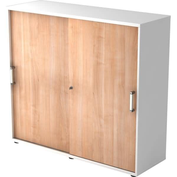 Schiebetürenschrank Serie 9 3OH BxTxH 120x40x110cm Griff CE Weiß/Nussbaum