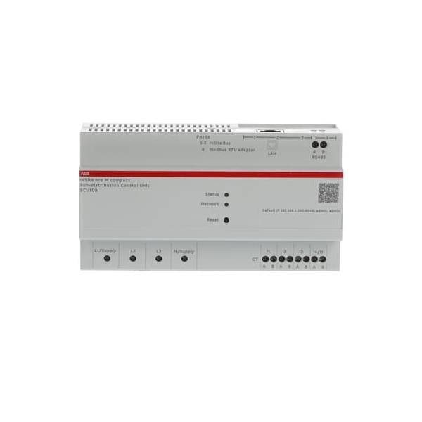 Eine elektrische Steuereinheit mit der Bezeichnung 'ABB i-bus KNX, Raumautomation, Zentraleinheit'. Ausgestattet mit Anschlüssen und Statusanzeigen.