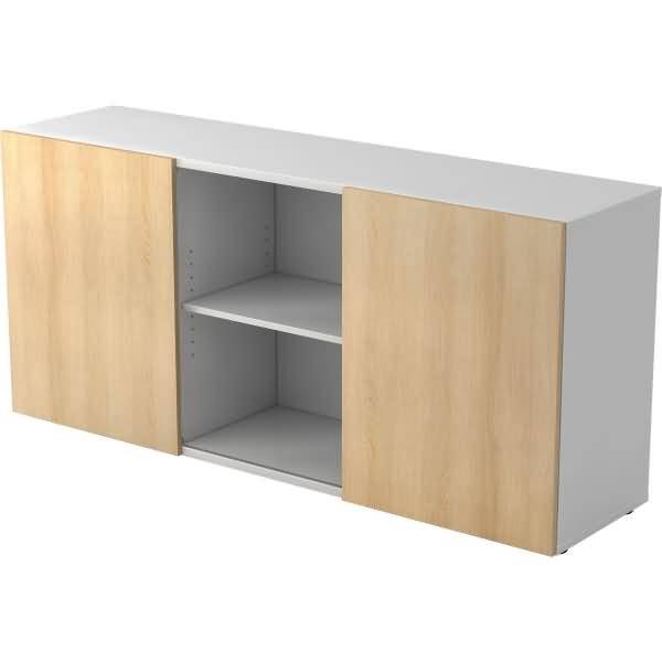 Sideboard 2 OH BxTXH 160x42x74,8cm Schiebetüren Weiß/Eiche
