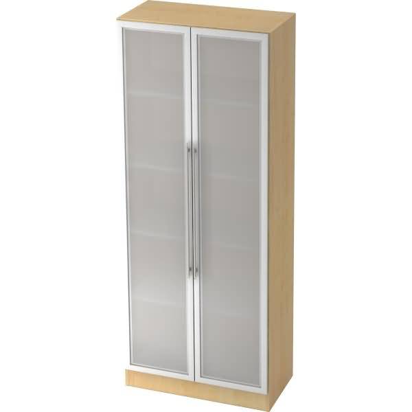 Glastürenschrank Solid 5OH BxTxH 80x42x200,4cm Griff RE Ahorn/Silber
