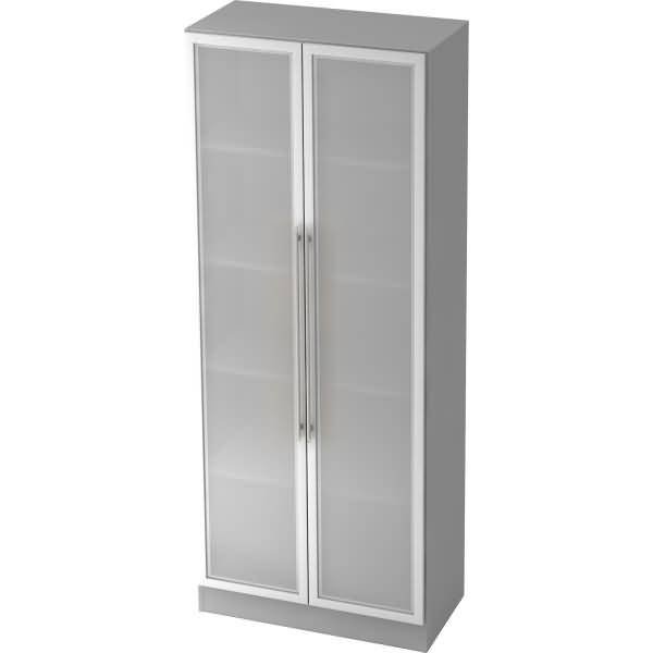 Glastürenschrank Solid 5OH BxTxH 80x42x200,4cm Griff RE Grau/Silber