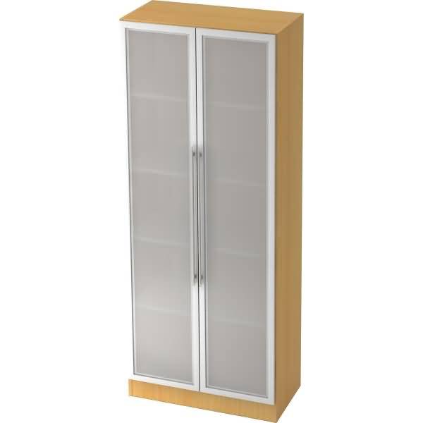 Glastürenschrank Solid 5OH BxTxH 80x42x200,4cm Griff RE Buche/Silber