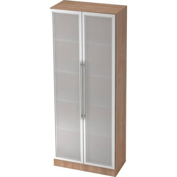 Glastürenschrank Solid 5OH BxTxH 80x42x200,4cm Griff RE Nussbaum/Silber