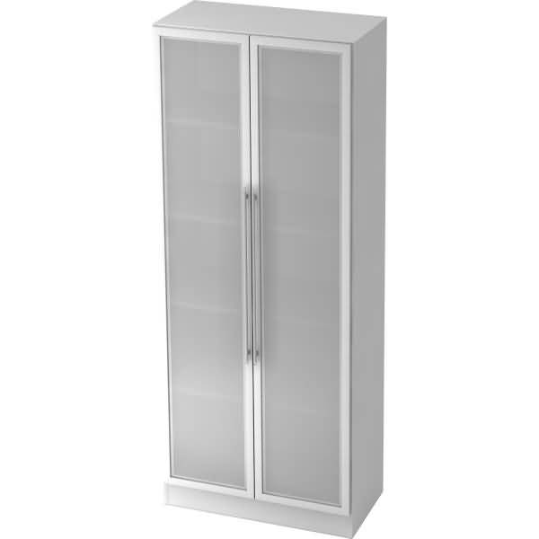 Glastürenschrank Solid 5OH BxTxH 80x42x200,4cm Griff RE Weiß/Silber
