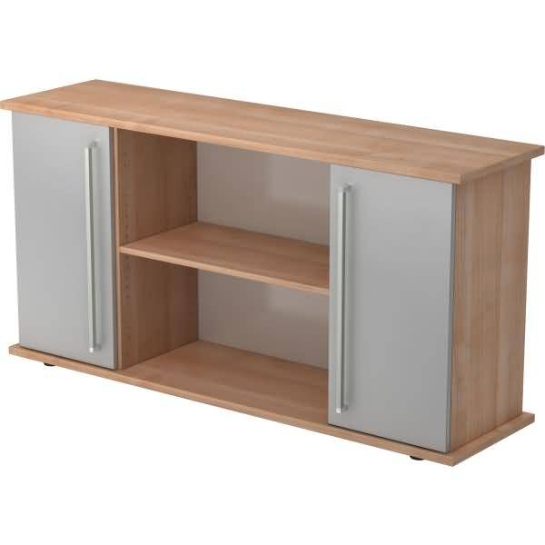 Sideboard SB 2OH 2 Türen BxTxH 166,1x44,8x84cm Griff CE Nussbaum/Silber