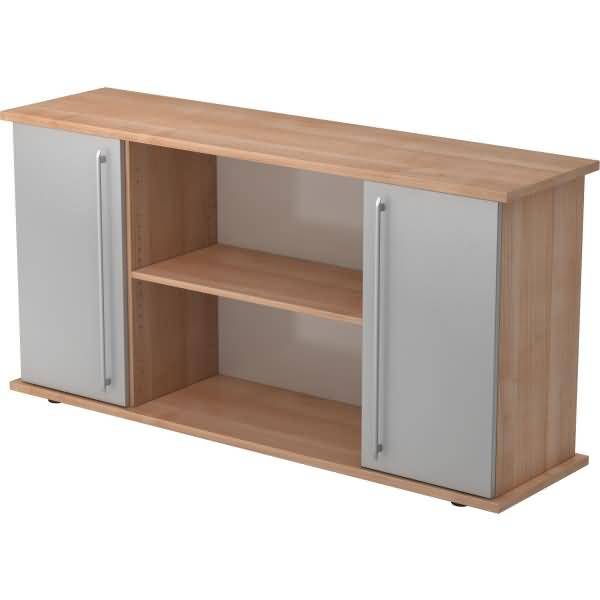 Sideboard SB 2OH 2 Türen BxTxH 166,1x44,8x84cm Griff RE Nussbaum/Silber
