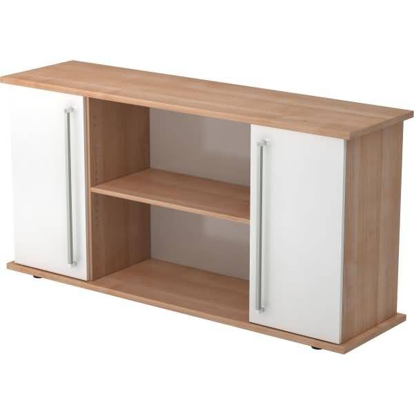 Sideboard SB 2OH 2 Türen BxTxH 166,1x44,8x84cm Griff CE Nussbaum/Weiß