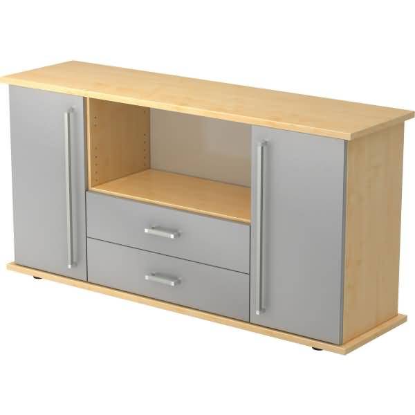 Sideboard SB 2OH 2 Schübe BxTxH 166,1x44,8x84cm Griff CE Ahorn/Silber