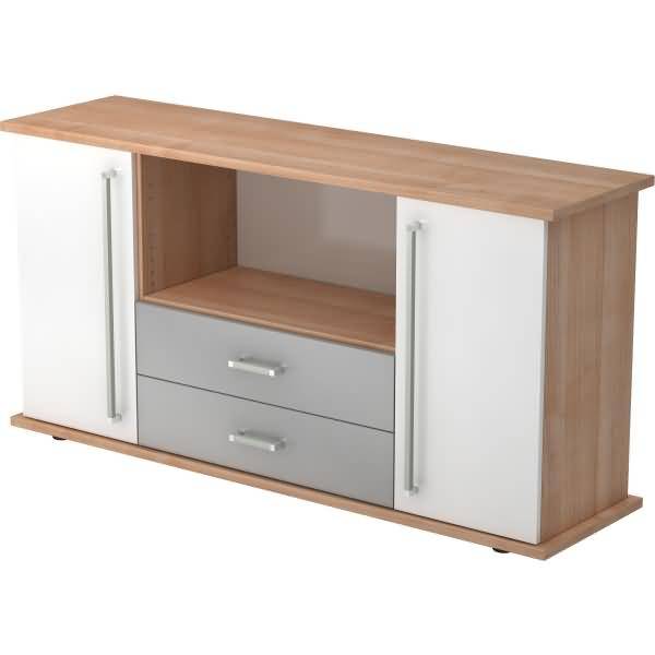 Sideboard SB 2OH 2 Schübe BxTxH 166,1x44,8x84cm Griff CE Nussbaum/Weiß
