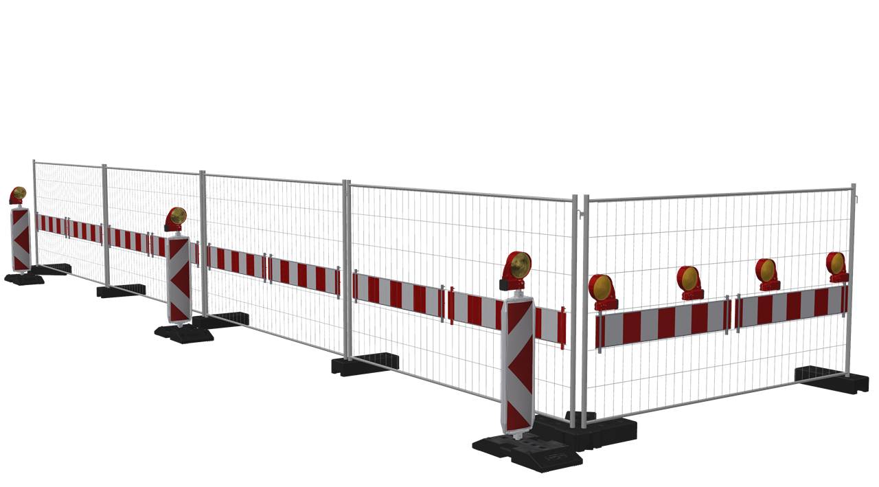 Schake 3F113 Bauzaunfuß aus Kunststoffrecycling Länge: 690 mm<br><br>Höhe: 140 mm<br><br>Breite: 255 mm<br><br>5 Einstecklöcher; 4x rund 42mm,<br