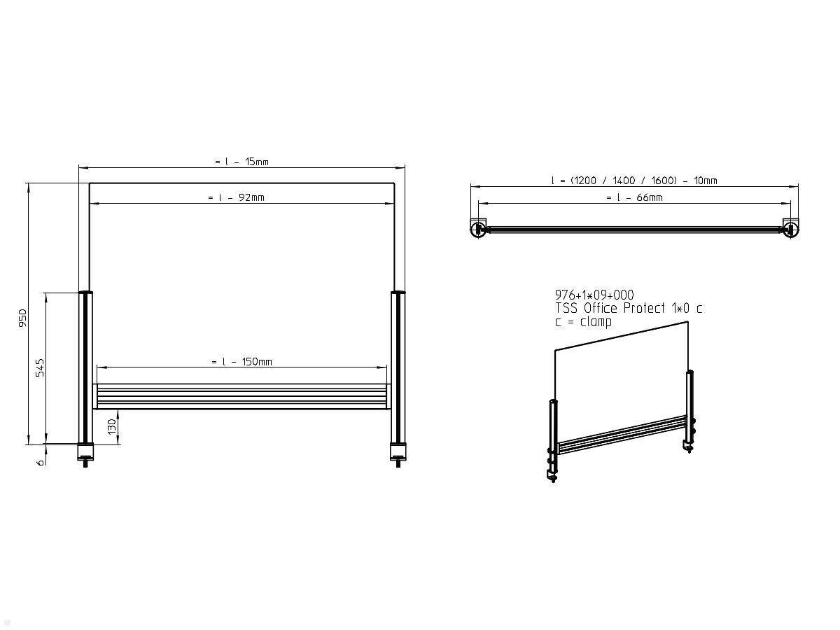 Novus TSS Protect Trennwand Slatwall 140x75 cm (976+1409+000), Klemme
