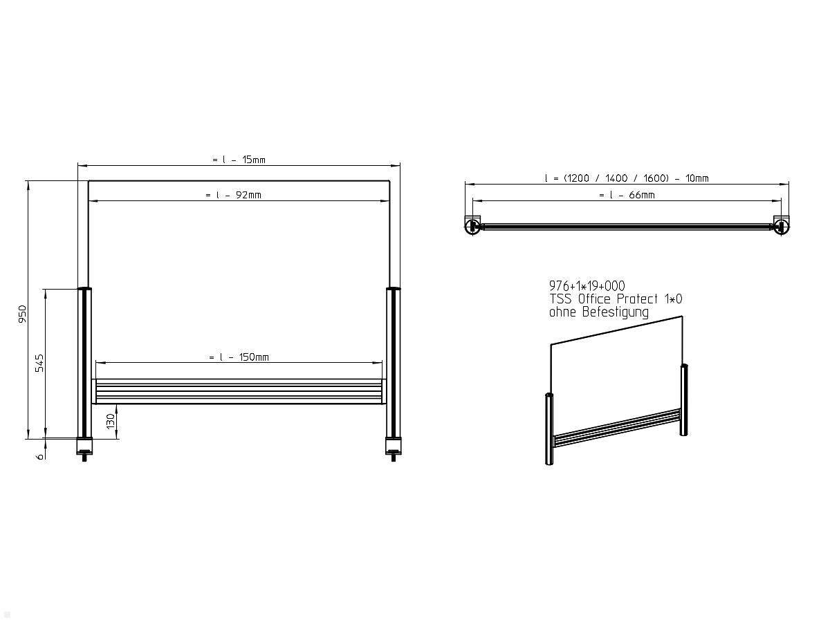 Novus TSS Protect Trennwand Slatwall 140x75 cm (976+1419+000), o. Bef.