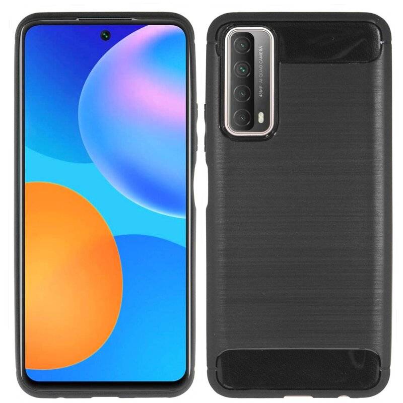 cofi1453® Silikon Hülle Bumper Carbon für Huawei P Smart 2021 Case TPU Soft Handyhülle Cover Schutzhülle Schwarz