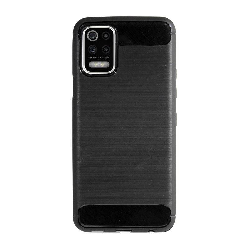 cofi1453® Silikon Hülle Bumper Carbon kompatibel mit LG K52 Case TPU Soft Handyhülle Cover Schutzhülle Schwarz