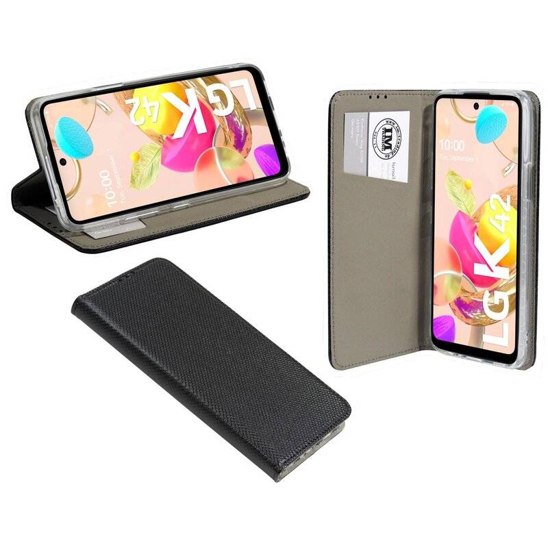 cofi1453® Buch Tasche "Smart" für LG K52 Handy Hülle Etui Brieftasche Schutzhülle mit Standfunktion, Kartenfach Schwarz
