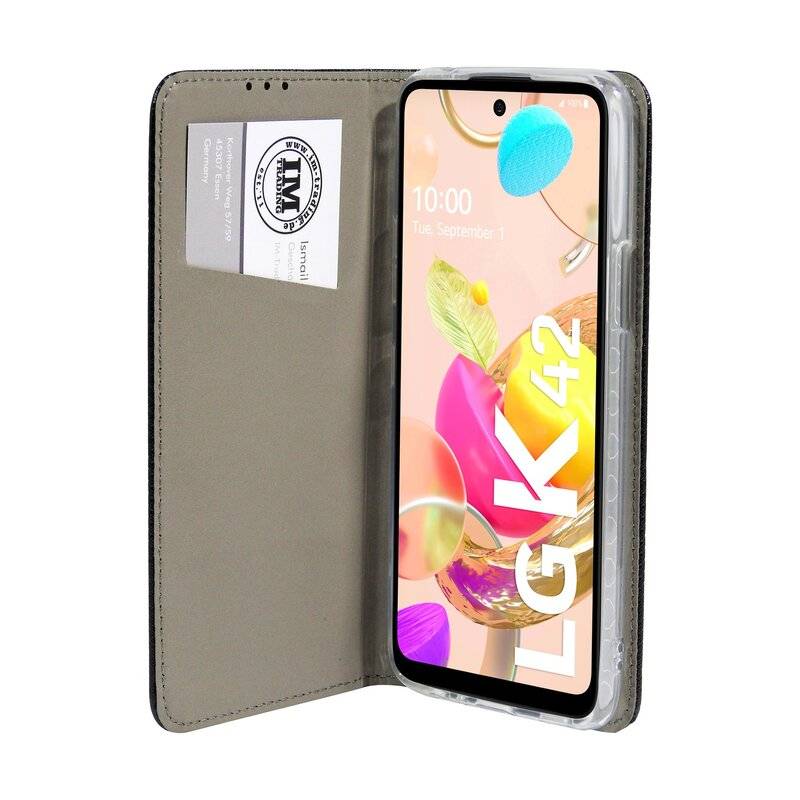 cofi1453® Buch Tasche "Smart" für LG K62 Handy Hülle Etui Brieftasche Schutzhülle mit Standfunktion, Kartenfach Schwarz