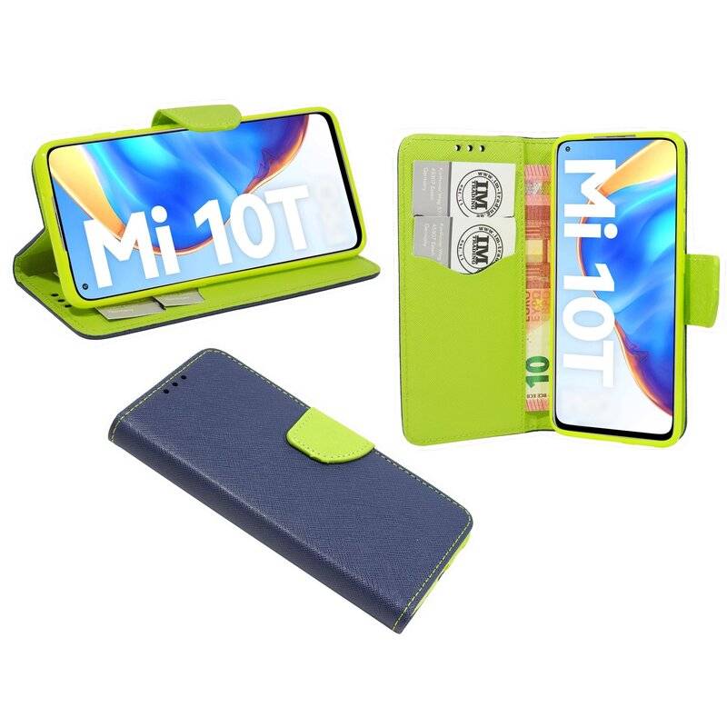 Buch Tasche "Fancy" für XIAOMI MI 10T Handy Hülle Etui Brieftasche Schutzhülle mit Standfunktion, Kartenfach Blau-Grün