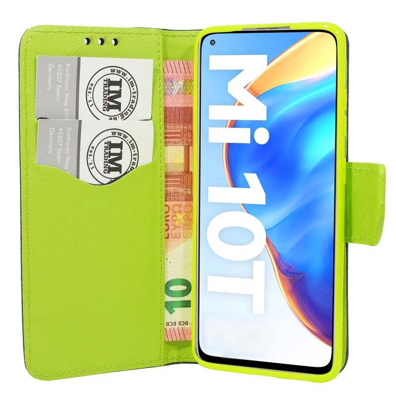 Buch Tasche "Fancy" für XIAOMI MI 10T Handy Hülle Etui Brieftasche Schutzhülle mit Standfunktion, Kartenfach Blau-Grün