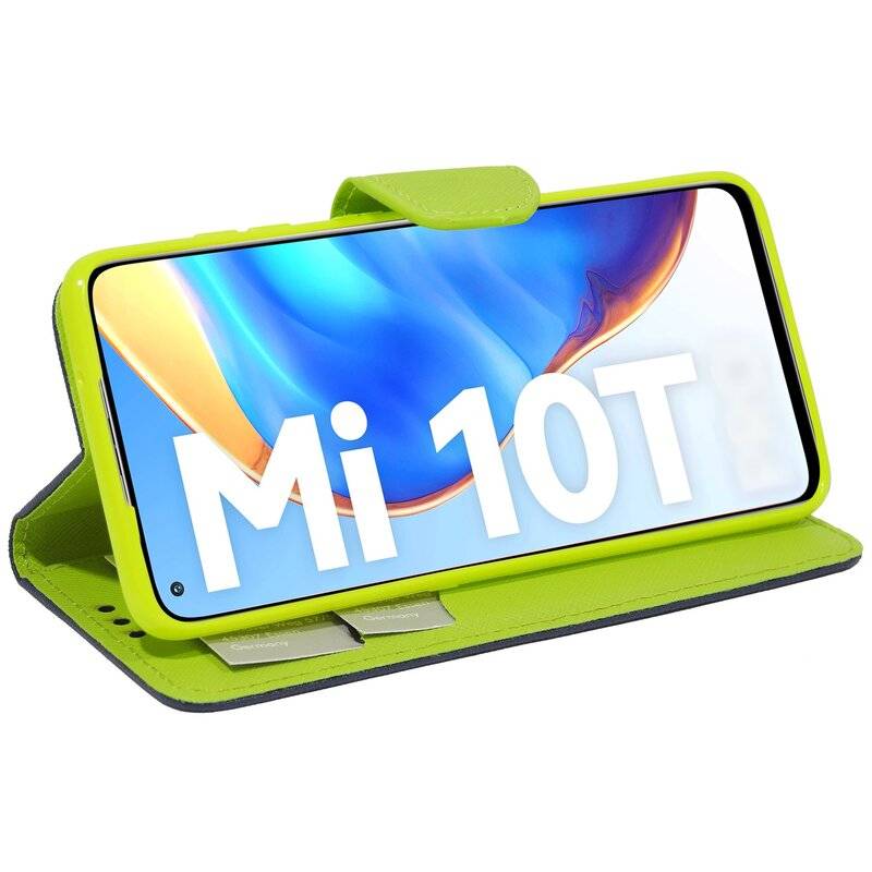 Buch Tasche "Fancy" für XIAOMI MI 10T Handy Hülle Etui Brieftasche Schutzhülle mit Standfunktion, Kartenfach Blau-Grün