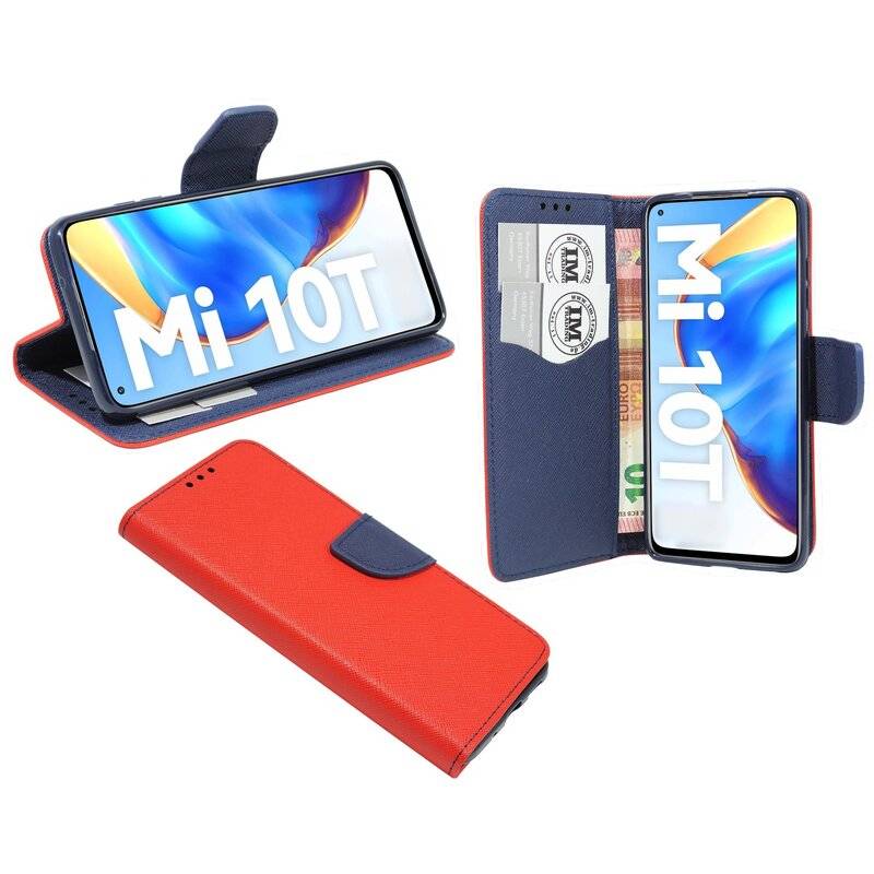 Buch Tasche "Fancy" für XIAOMI MI 10T PRO Handy Hülle Brieftasche Schutzhülle mit Standfunktion, Kartenfach Rot-Blau