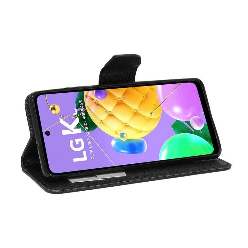 cofi1453® Buch Tasche "Fancy" für LG K42 Handy Hülle Etui Brieftasche Schutzhülle mit Standfunktion, Kartenfach Schwarz