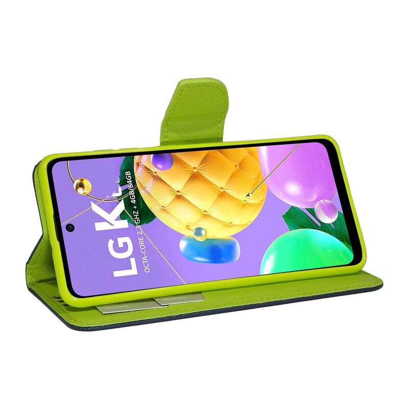 Buch Tasche "Fancy" für LG K62 Handy Hülle Etui Brieftasche Schutzhülle mit Standfunktion, Kartenfach Blau-Grün