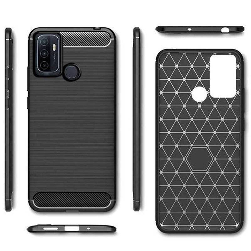 cofi1453® Silikon Hülle Bumper Carbon kompatibel mit Oppo A53 Case TPU Soft Handyhülle Cover Schutzhülle Schwarz