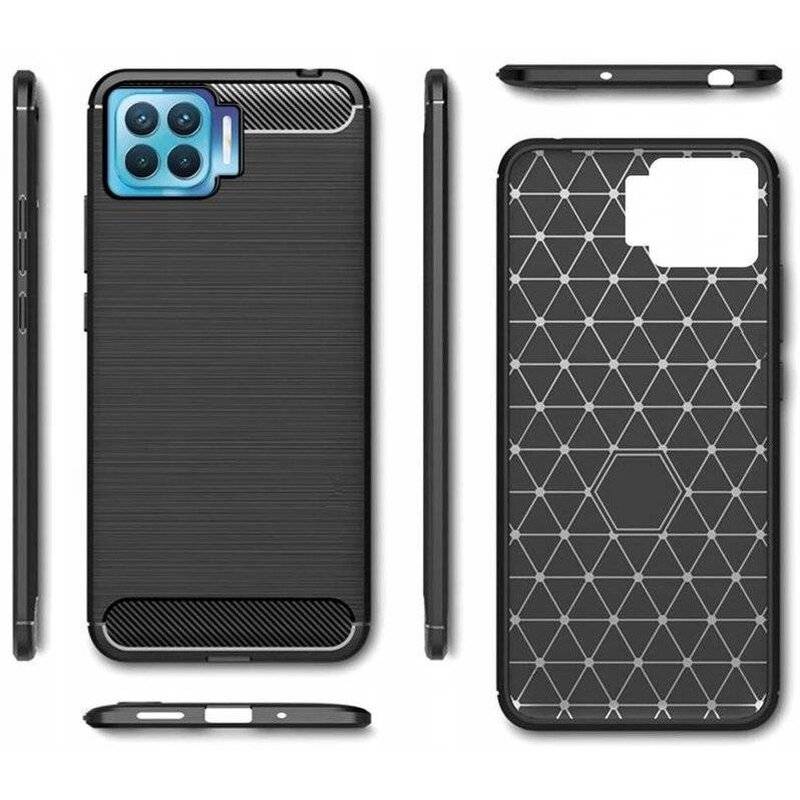 cofi1453® Silikon Hülle Bumper Carbon kompatibel mit Oppo A73 Case TPU Soft Handyhülle Cover Schutzhülle Schwarz