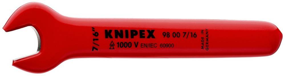 KNIPEX-Werkzeug in roter Farbe mit Spannungsbezeichnung '1000 V EN/IEC 60900', die die elektrische Sicherheitskonformität anzeigt.