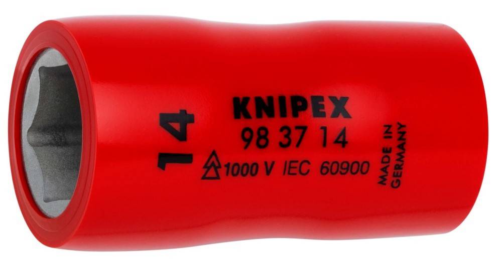 Rot isoliertes KNIPEX 14-mm-Steckschlüssel-Werkzeug, markiert mit „1000 V IEC 60900