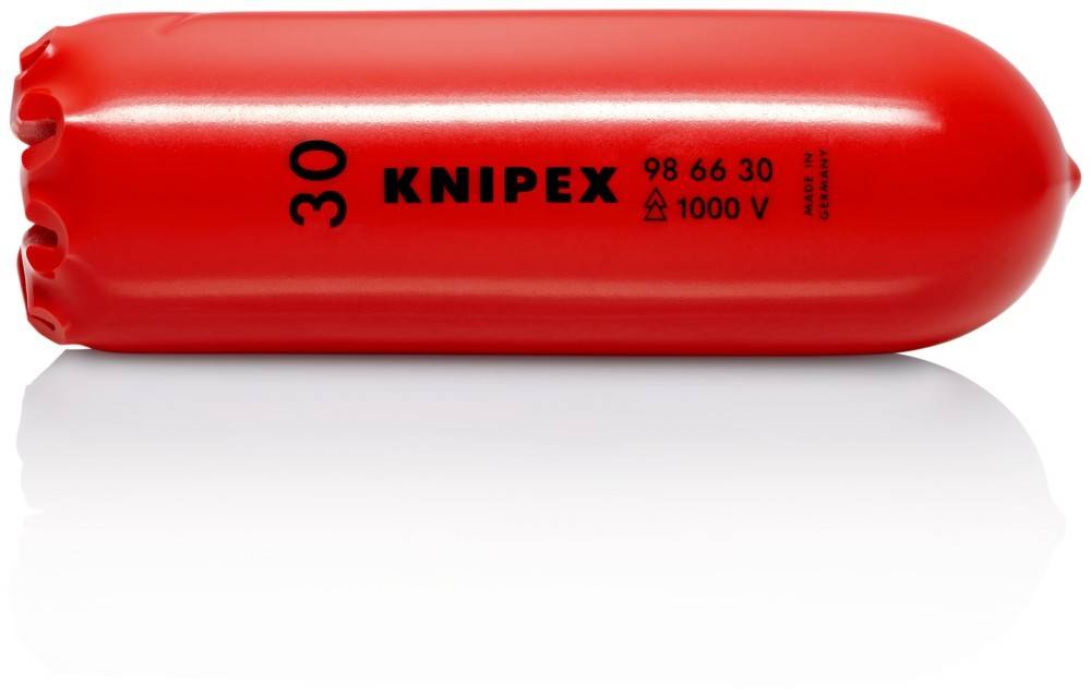 KNIPEX 98 66 30 1000V' roter isolierter Werkzeuggriff, entwickelt für elektrische Arbeiten, ausgelegt für 1000 Volt.