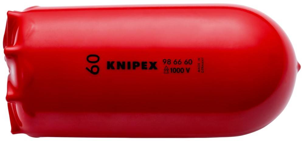 Eine Nahaufnahme eines roten Knipex-Werkzeuggriffs mit der Beschriftung '98 66 60', '1000 V' und 'Made in Germany'.
