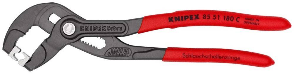 KNIPEX Cobra-Rohrzange mit roten Griffen, in Profilansicht auf weißem Hintergrund dargestellt.