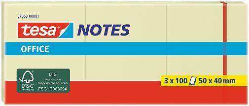 tesa Notes Haftnotizen, Vorteilspack, 3 x 100 Blatt, gelb, 50mm x 40mm
