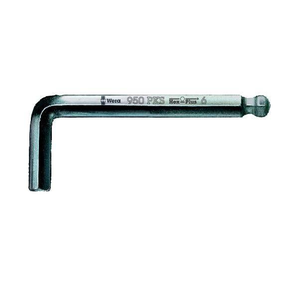 L-förmiger Sechskantschlüssel mit einem langen Arm und kürzerem gebogenem Arm, gekennzeichnet mit „Wera 950 PKS Hex-Plus 6