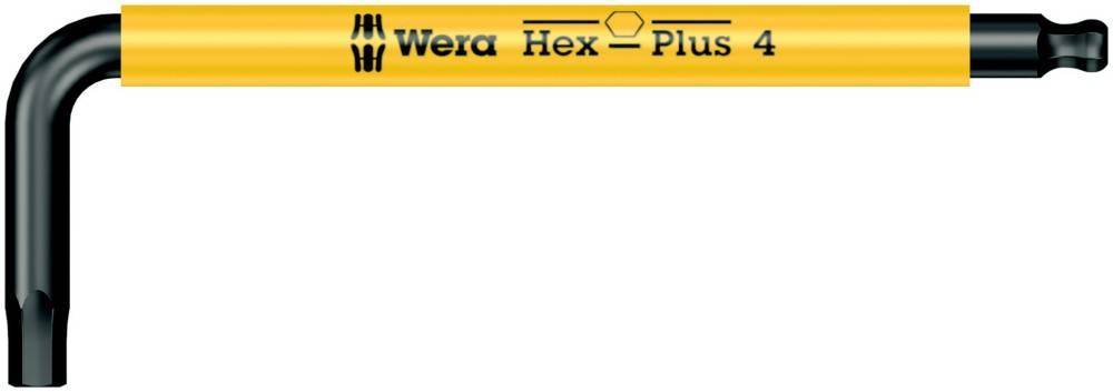 L-förmiger Wera Hex-Plus 4 Innensechskantschlüssel mit gelbem Griff und schwarzem Stahlschaft.