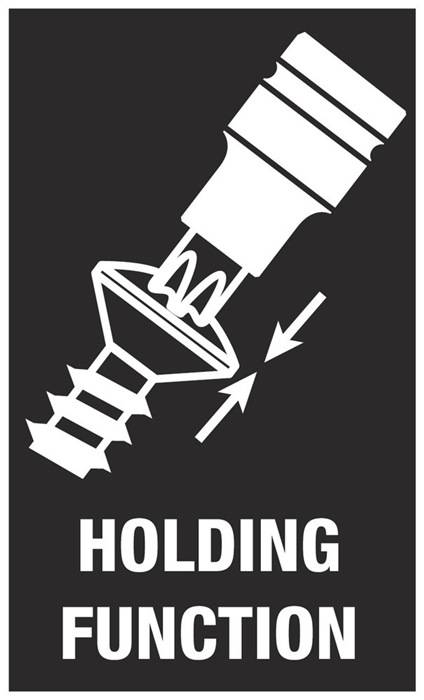 „Ein Warnschild, das eine Hand zeigt, die ein Werkzeug mit Pfeilen hält, was zur Vorsicht mahnt. Text lautet: Halten.