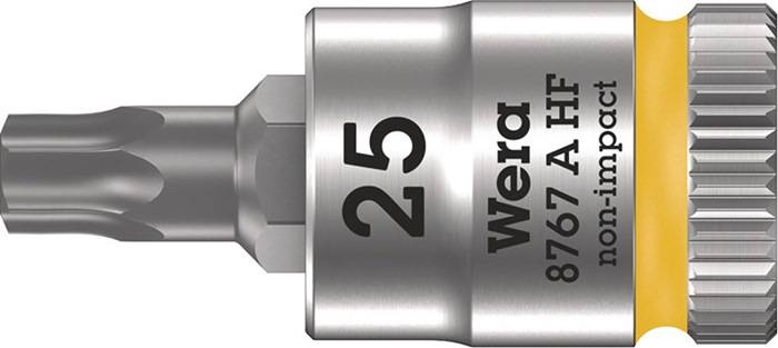 Ein Nahaufnahmebild eines Wera-Steckschlüssels mit der deutlich sichtbaren Zahl '25', die seine Größe oder seinen Typ anzeigt.